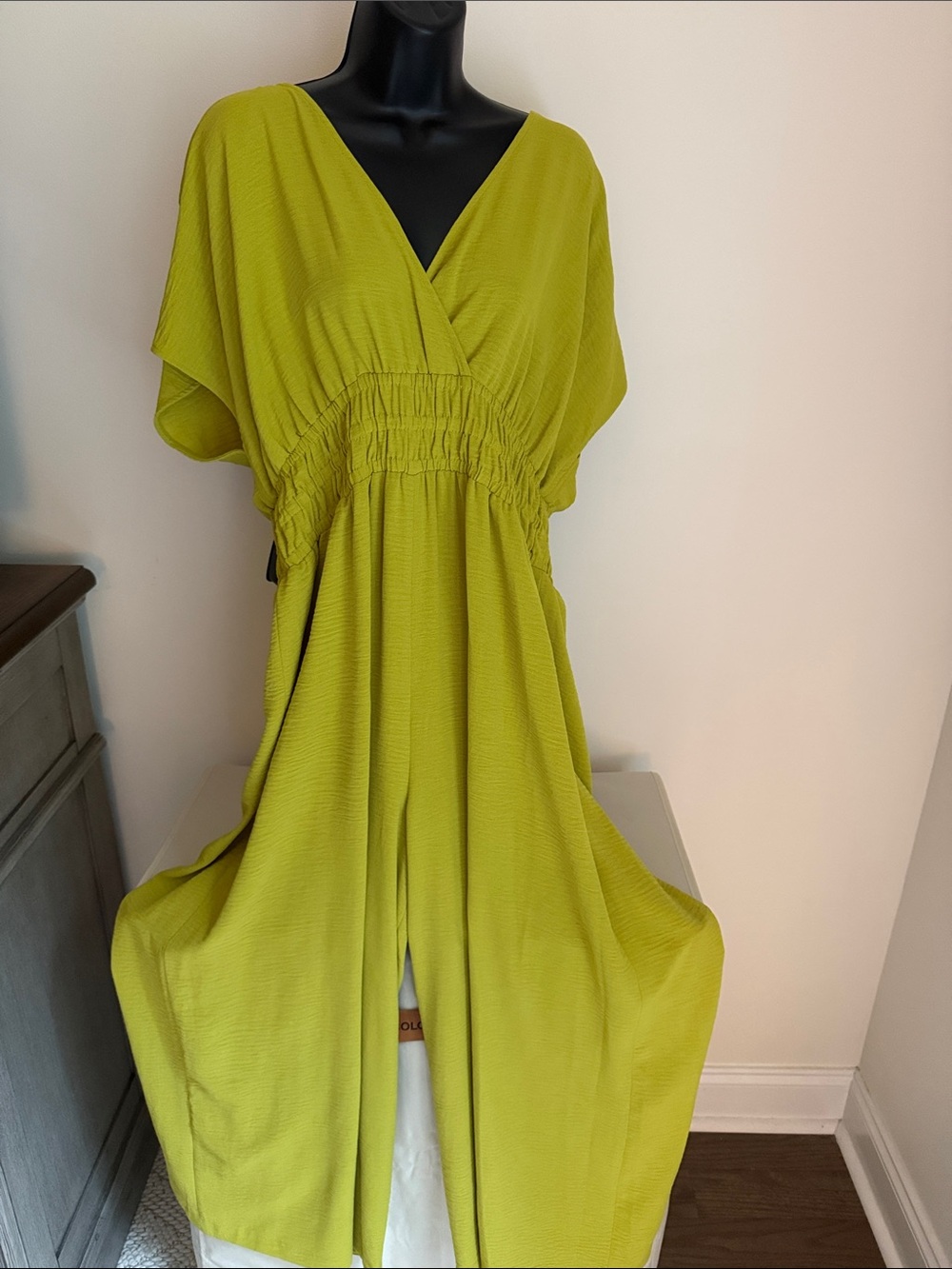 Calvin Klein Lime Green V-Neck Elastic Waist Women's Dress